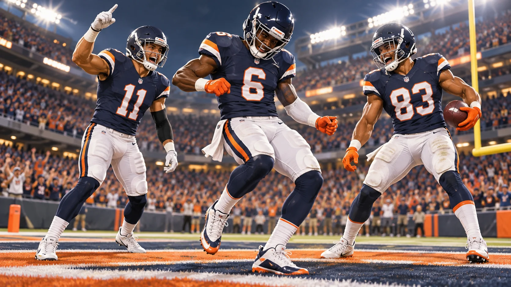 Football players celebrating a touchdown